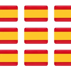 PEGATINA RECTANGULAR BANDERA DE ESPAÑA RESINA 9 UNIDADES