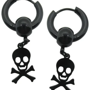 PENDIENTE ARETE ACERO NEGRO CON CALAVERA