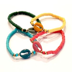 PULSERA MUJER CARACOLAS ACRÍLICAS CON ANILLAS DE ARCILLA