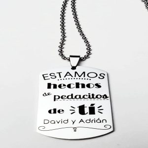 COLLAR PERSONALIZADO DE ACERO ESTILO CHAPA MILITAR PARA PAPÁ “DE PEDACITOS DE TÍ”