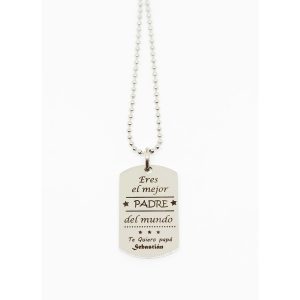 COLLAR PERSONALIZADO DE ACERO ESTILO CHAPA MILITAR PARA PAPÁ “ERES EL MEJOR PADRE DEL MUNDO”