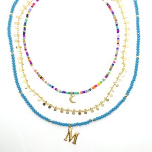 CONJUNTO MUJER COLLAR FACETADAS AZUL VERDOSO ROCALLA MULTICOLOR