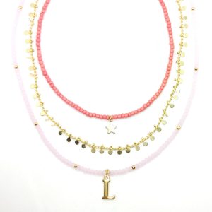 CONJUNTO MUJER COLLAR FACETADAS ROSAS ROCALLA CORAL