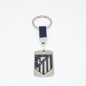 LLAVERO PERSONALIZADO DE CUERO Y ZAMAK “ESCUDO ATLÉTICO DE MADRID”