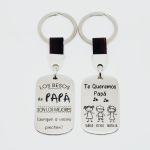 LLAVERO PERSONALIZADO DE CUERO Y ZAMAK PARA PAPÁ PARA EL DÍA DEL PADRE “LOS BESOS DE PAPÁ SON LOS MEJORES (AUNQUE A VECES PINCHEN)”