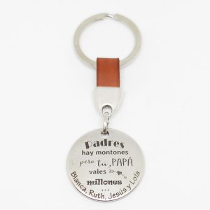 LLAVERO PERSONALIZADO DE CUERO Y ZAMAK PARA PAPÁ PARA EL DÍA DEL PADRE “PADRES HAY MONTONES, PERO TU PAPÁ VALES MILLONES”