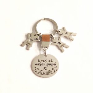 LLAVERO PERSONALIZADO DE CUERO Y ZAMAK PARA PAPÁ PARA EL DÍA DEL PADRE “ERES EL MEJOR PAPÁ DEL MUNDO”