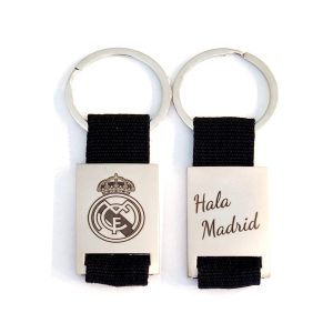 LLAVERO PERSONALIZADO CON CORREA Y ACERO ESCUDO REAL MADRID HALA MADRID
