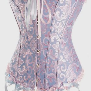 New moon – Corsé de brocado en azul y rosa estilo victoriano