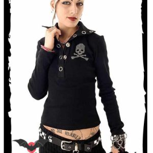 Punisher Skull – Polo rock ajustado negro con calavera