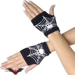 Emo gloves – Guantes sin dedos con calavera sobre tela de araña