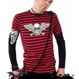 Demon – Camiseta alternativa de manga larga estilo punk en rojo