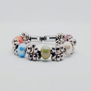 PULSERA MUJER CON CUENTAS EN FORMA DE LÁGRIMAS Y BOLAS DE CERÁMICA DE COLORES