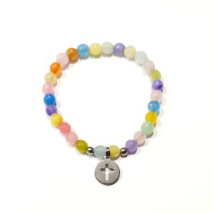 PULSERA PERLAS CRUZ DE ACERO
