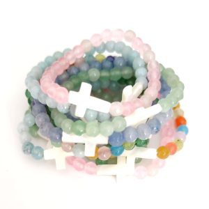 PULSERA CRUZ NÁCAR PERLAS